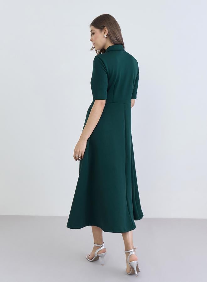 ستايلي فستان ميدي بأزرار وتصميم واسع من الأسفل - Image 5